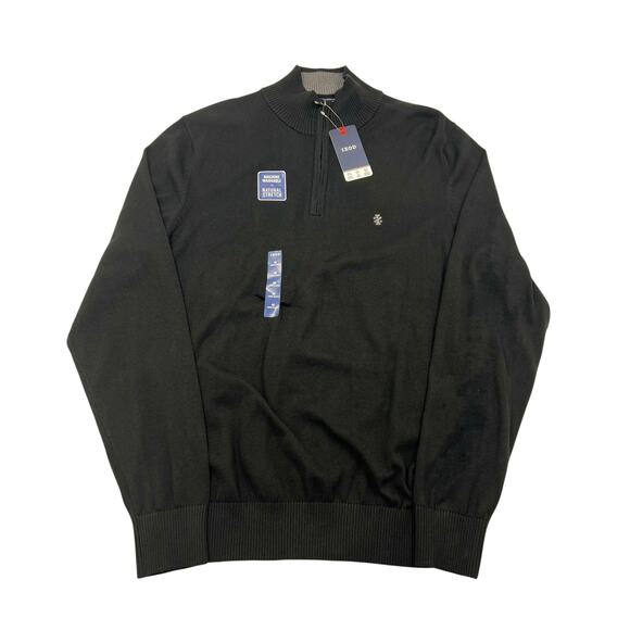 NWT Izod Mens Black Knit Natural Stretch Classic 1/4 Zip Pullover Sweater Medium - Picture 1 of 10